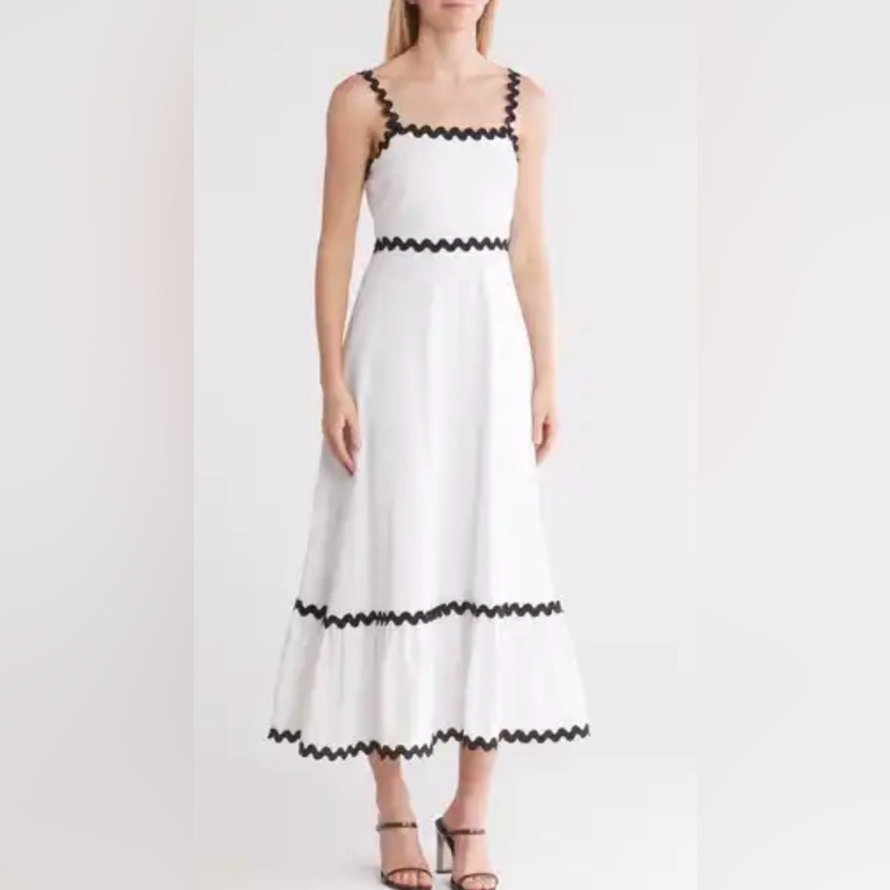 Elegant White and Black Trim Dress